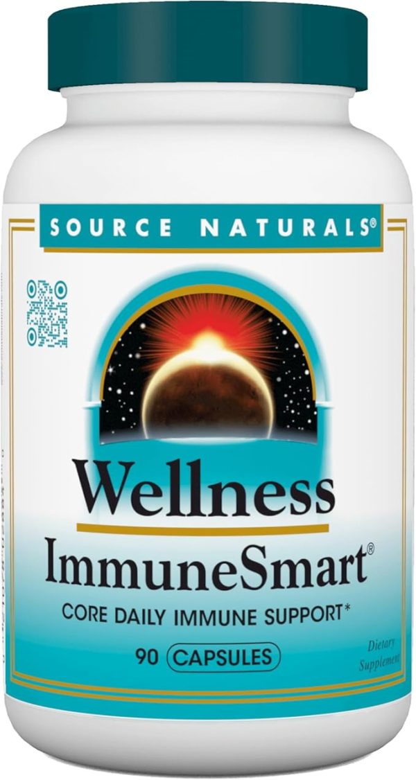 Source Naturals Wellness ImmuneSmart - for Core Daily Immune Support*, with Vitamins A, C, and D, Zinc, Elderberry, Echinacea, Andrographis, Turkey Tail and Garlic - 90 Capsules